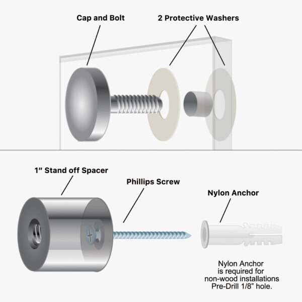 Custom designed acrylic print standoff and mounting hardware.