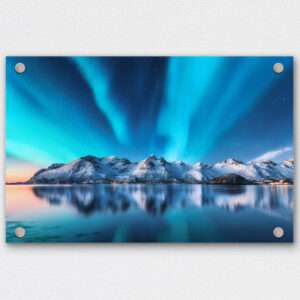 Blue mural Custom Acrylic Print Plexiglass Sheet shown mounted on a wall.