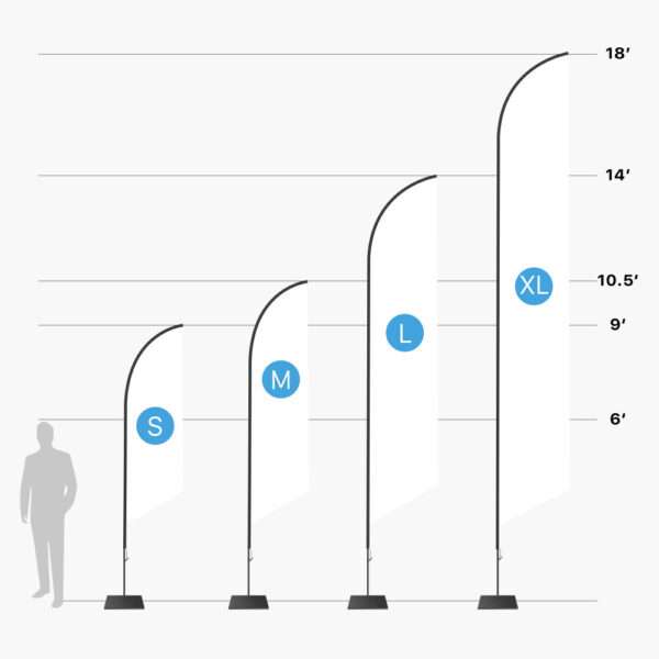 Flag height options include ranging from nine feet to eighteen feet tall.