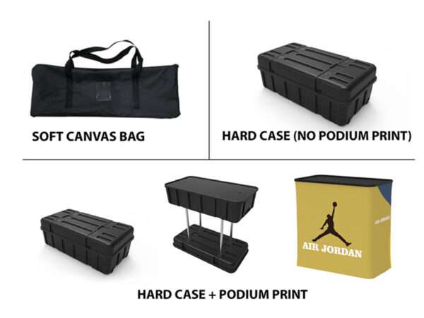 hard case carrying bag for trade show shown here.