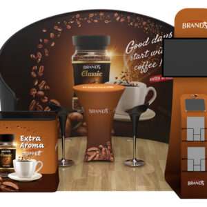 Round trade exhibition for coffee company shown here.