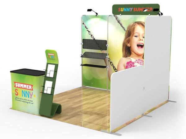 Light and podium shown in 10x10 booth for trade shows.