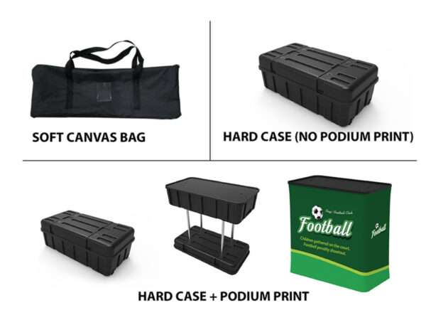 level up prints hard and soft cases shown for easy trade show transport.