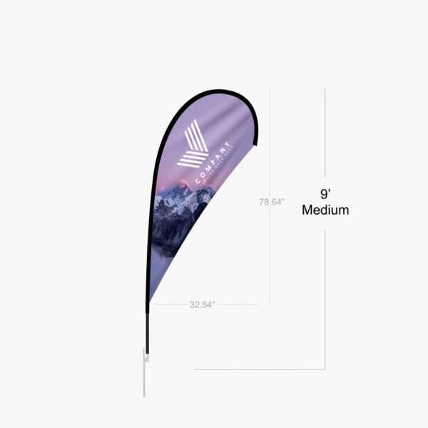 The medium teardrop banner towers nine feet tall and over two and a half feet wide.