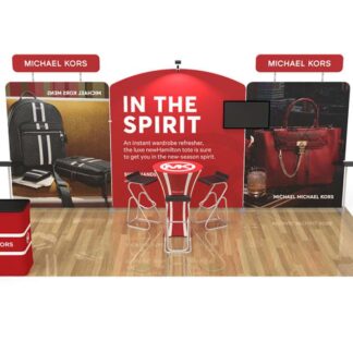 Red and Black Trade show display shown.