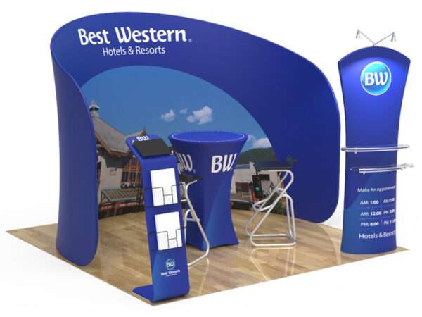 Hotel trade show booth shown here.