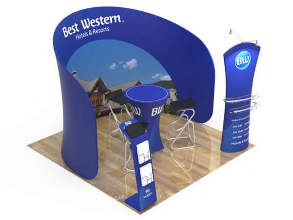 Half moon shaped trade show display shown here.