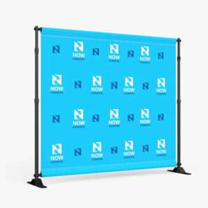 Step and Repeat Backdrop for trade shows shown featuring the stand.