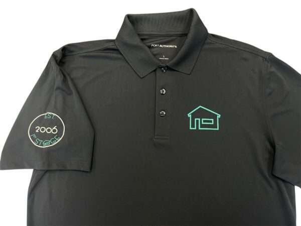 screen printed polo shown here.
