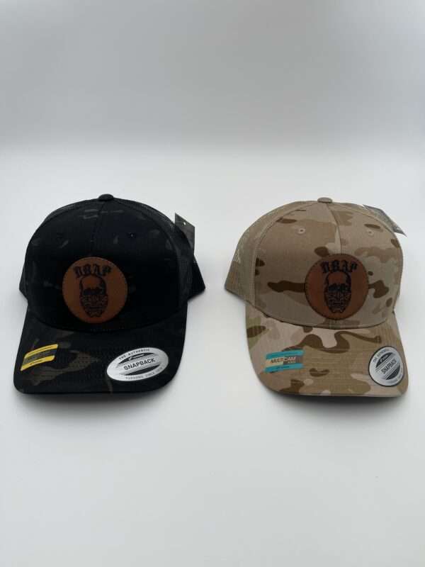 Camo Hats with Leatherette Patches shown here.