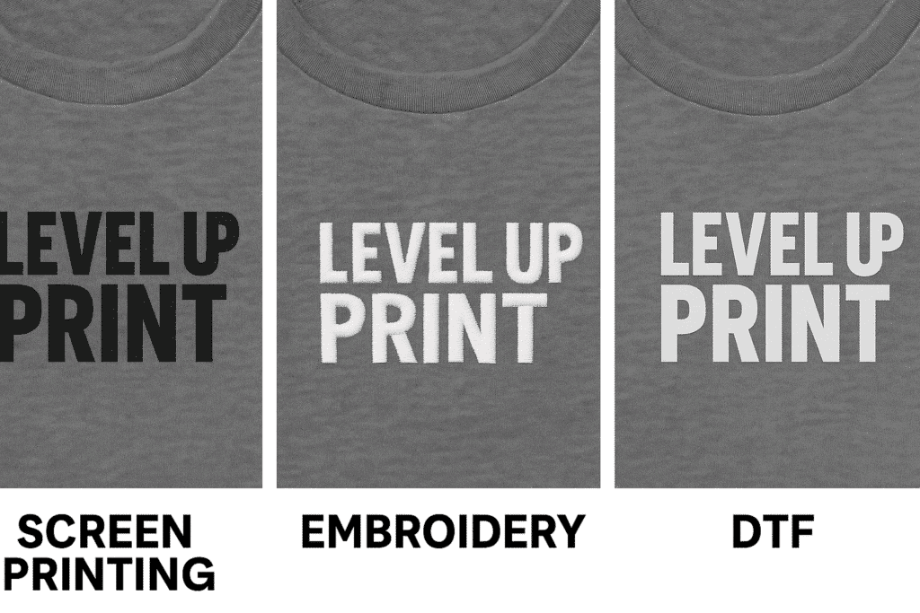 Screen print vs embroidery vs dtf image