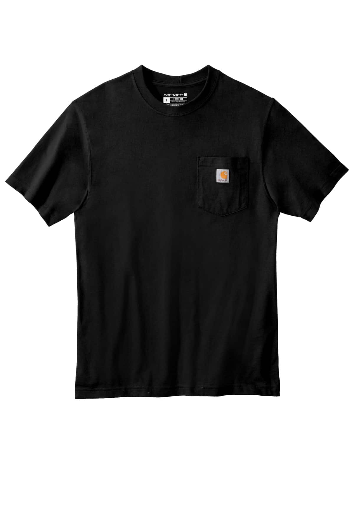 Carhartt CTK87 Black t-shirt displayed on a clean background, featuring a classic solid black color and durable workwear construction, ideal for custom printing by LevelUpPrint.com.