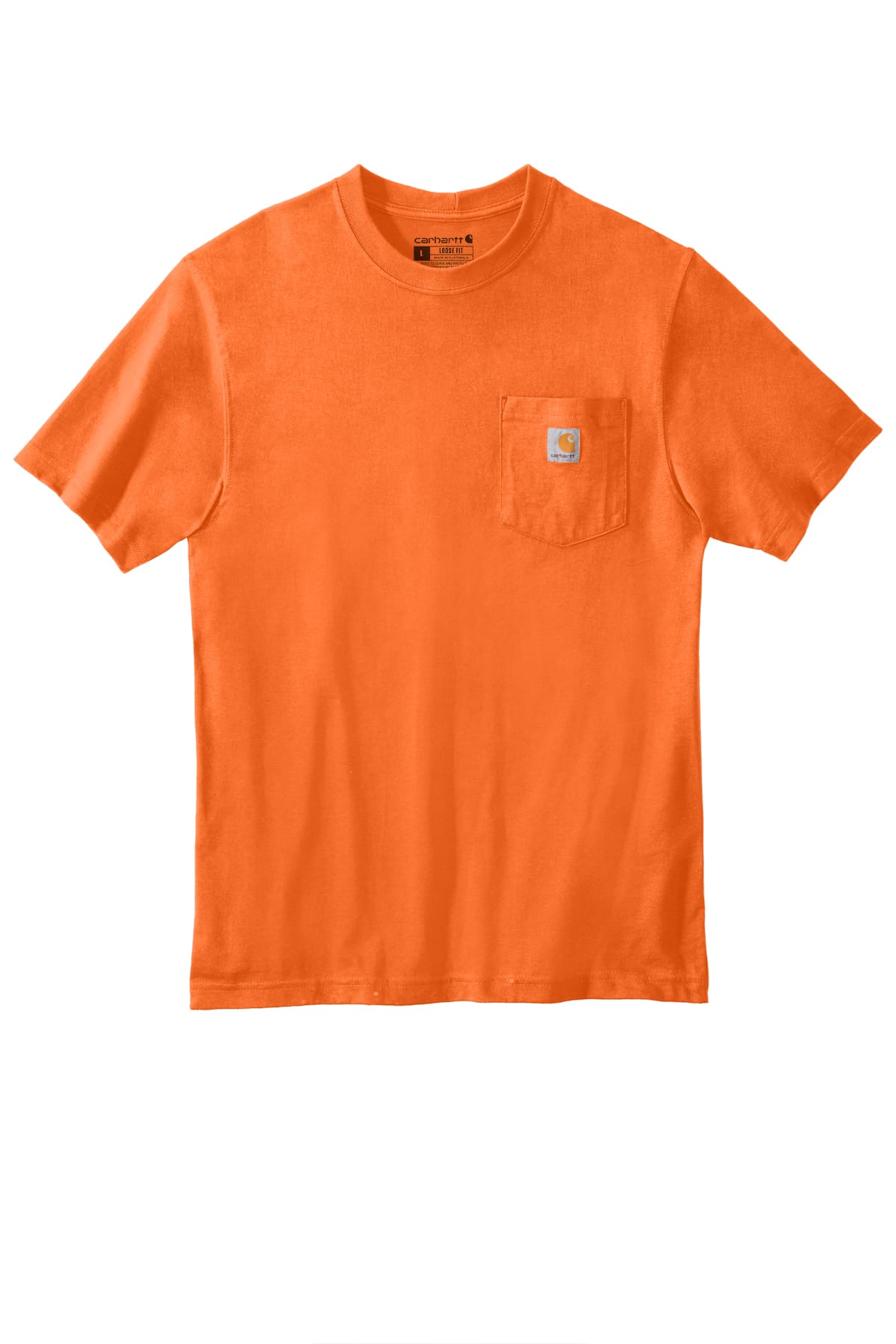 Carhartt CTK87 Brite Orange t-shirt displayed on a clean background, featuring a high-visibility safety orange color and durable workwear construction, ideal for custom printing by LevelUpPrint.com.