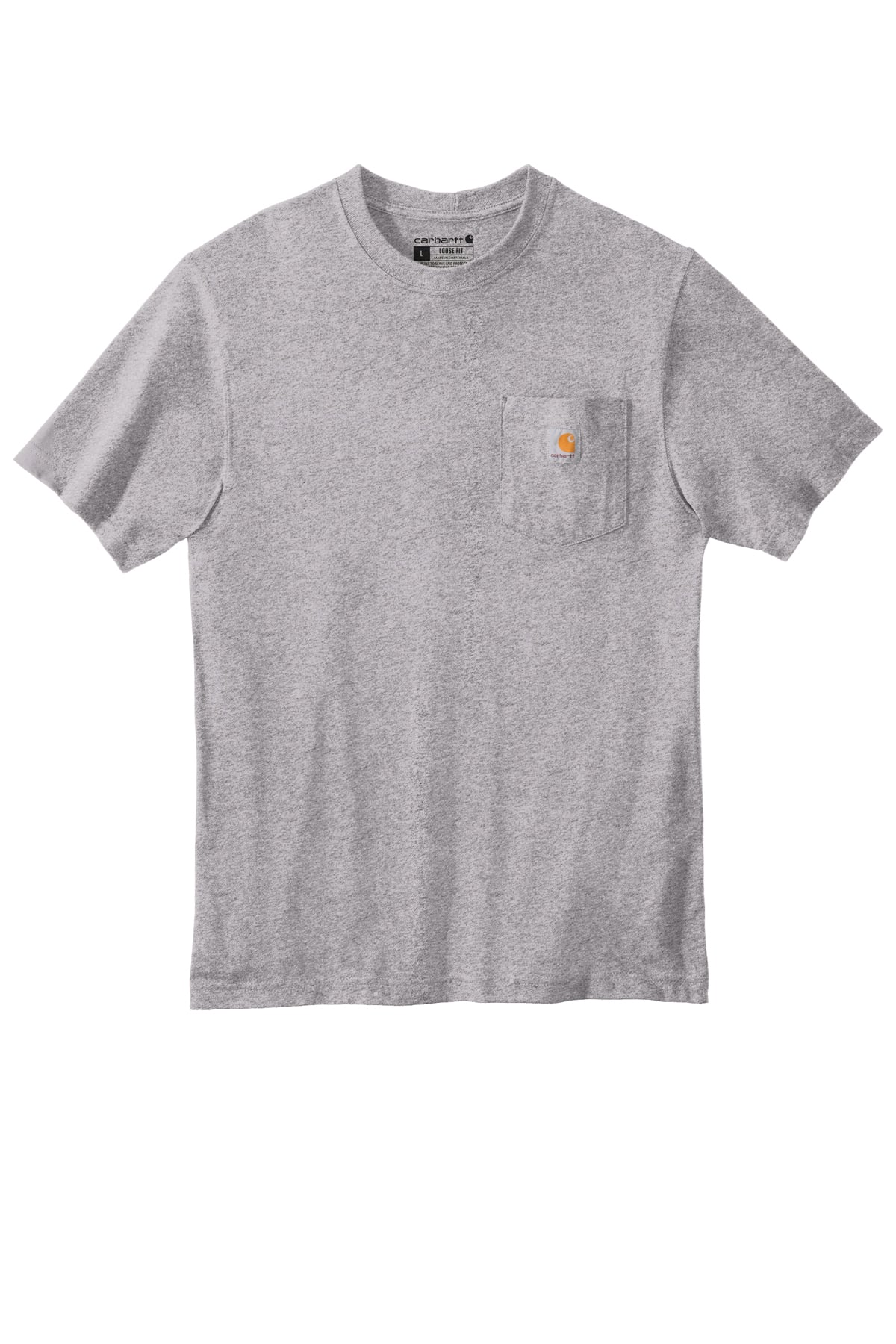 Carhartt CTK87 Heather Gray t-shirt displayed on a clean background, featuring a durable workwear-style fit and soft heathered fabric, ideal for custom printing and branding by LevelUpPrint.com.