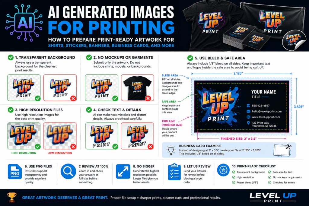 AI generated artwork prepared for professional printing with transparent background, bleed area, safe margins, and high-resolution graphics.